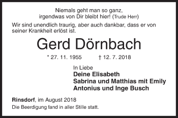 Traueranzeige von Gerd Dörnbach von Siegener Zeitung