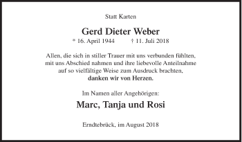 Traueranzeige von Gerd Dieter Weber von Siegener Zeitung
