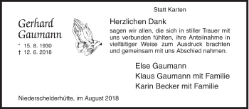 Traueranzeige von Gerhard Gaumann von Siegener Zeitung