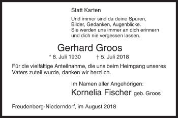 Traueranzeige von Gerhard Groos von Siegener Zeitung
