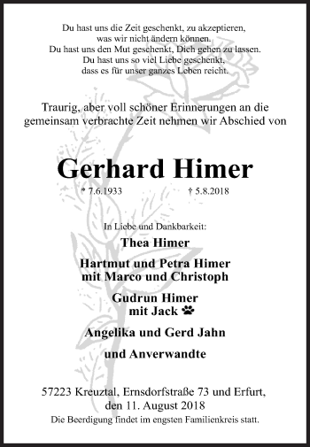 Traueranzeige von Gerhard Himer von Siegener Zeitung