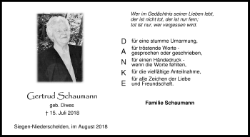 Traueranzeige von Gertrud Schaumann von Siegener Zeitung