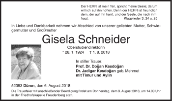Traueranzeige von Gisela Schneider von Siegener Zeitung