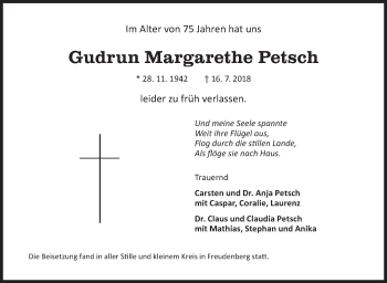 Traueranzeige von Gudrun Margarethe Petsch von Siegener Zeitung