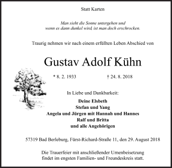 Traueranzeige von Gustav Adolf Kühn von Siegener Zeitung