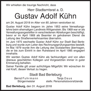 Traueranzeige von Gustav Adolf Kühn von Siegener Zeitung