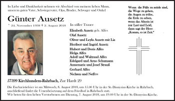 Traueranzeige von Günter Ausetz von Siegener Zeitung