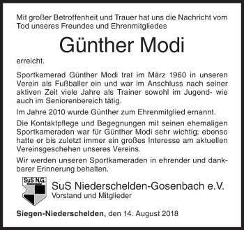 Traueranzeige von Günther Modi von Siegener Zeitung