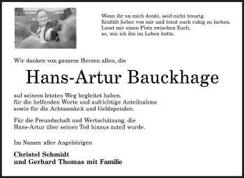 Traueranzeige von Hans-Artur Bauckhage von Siegener Zeitung