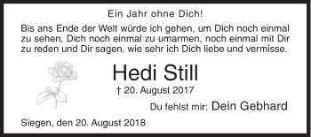 Traueranzeige von Hedi Still von Siegener Zeitung