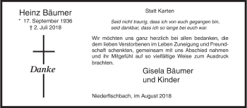 Traueranzeige von Heinz Bäumer von Siegener Zeitung