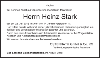 Traueranzeige von Heinz Stark von Siegener Zeitung