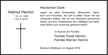 Traueranzeige von Helmut Henrici von Siegener Zeitung