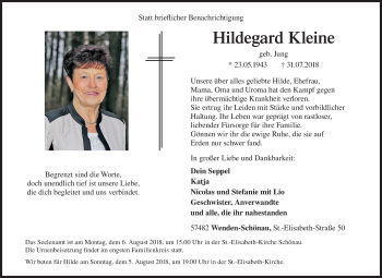 Traueranzeige von Hildegard Kleine von Siegener Zeitung