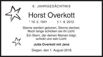 Traueranzeige von Horst Overkott von Siegener Zeitung