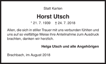 Traueranzeige von Horst Utsch von Siegener Zeitung
