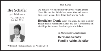 Traueranzeige von Ilse Schäfer von Siegener Zeitung