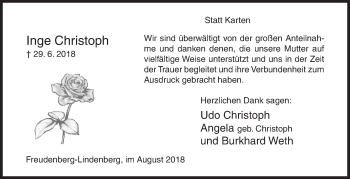 Traueranzeige von Inge Christoph von Siegener Zeitung