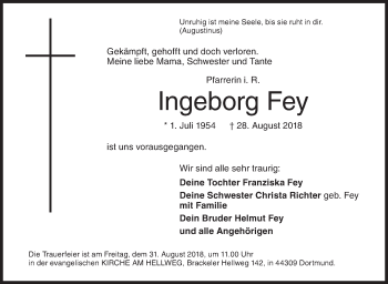 Traueranzeige von Ingeborg Fey von Siegener Zeitung
