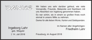 Traueranzeige von Ingeborg Lahr von Siegener Zeitung
