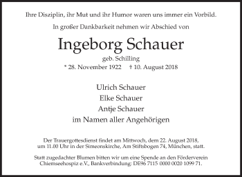 Traueranzeige von Ingeborg Schauer von Siegener Zeitung