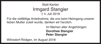Traueranzeige von Irmgard Stangier von Siegener Zeitung