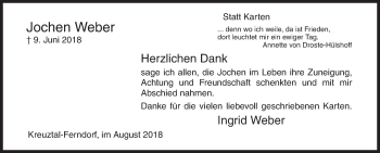 Traueranzeige von Jochen Weber von Siegener Zeitung