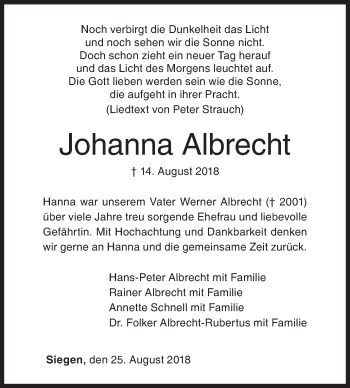 Traueranzeige von Johanna Albrecht von Siegener Zeitung