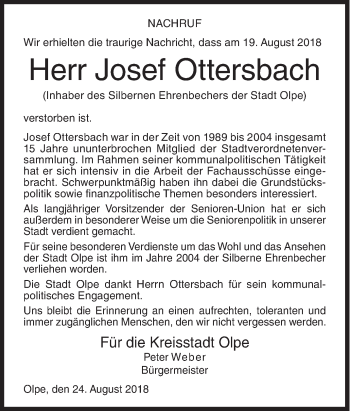 Traueranzeige von Josef Ottersbach von Siegener Zeitung