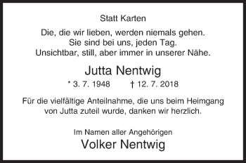 Traueranzeige von Jutta Nentwig von Siegener Zeitung