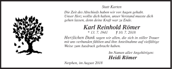 Traueranzeige von Karl Reinhold Römer von Siegener Zeitung
