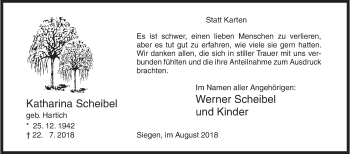 Traueranzeige von Katharina Scheibel von Siegener Zeitung