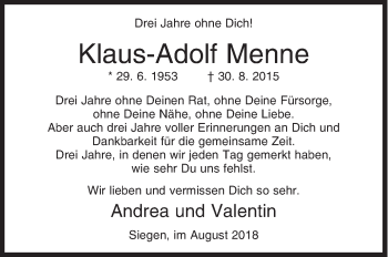 Traueranzeige von Klaus-Adolf Menne von Siegener Zeitung