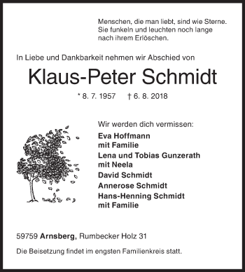 Traueranzeige von Klaus-Peter Schmidt von Siegener Zeitung