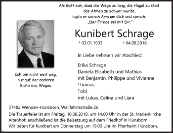 Traueranzeige von Kunibert Schrage von Siegener Zeitung