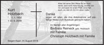 Traueranzeige von Kurt Holzbach von Siegener Zeitung
