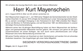 Traueranzeige von Kurt Mayenschein von Siegener Zeitung