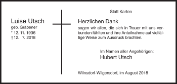 Traueranzeige von Luise Utsch von Siegener Zeitung