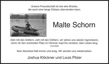 Traueranzeige von Malte Schorn von Siegener Zeitung