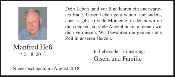 Traueranzeige von Manfred Heß von Siegener Zeitung