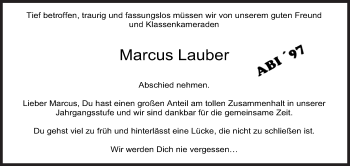 Traueranzeige von Marcus Lauber von Siegener Zeitung