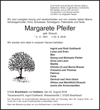 Traueranzeige von Margarete Pfeifer von Siegener Zeitung