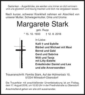 Traueranzeige von Margarete Stark von Siegener Zeitung