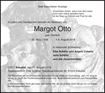 Traueranzeige von Margot Otto von Siegener Zeitung