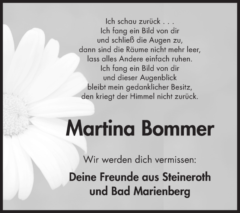  Traueranzeige für Martina Bommer vom 22.08.2018 aus Siegener Zeitung
