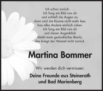 Traueranzeige von Martina Bommer von Siegener Zeitung