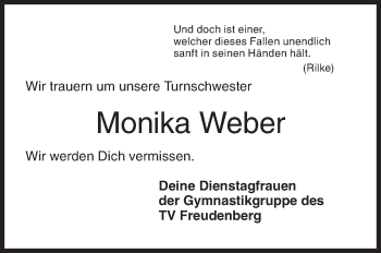 Traueranzeige von Monika Weber von Siegener Zeitung