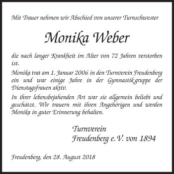 Traueranzeige von Monika Weber von Siegener Zeitung