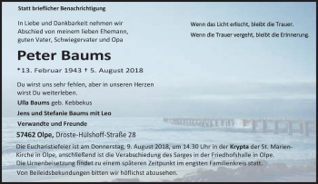 Traueranzeige von Peter Baums von Siegener Zeitung