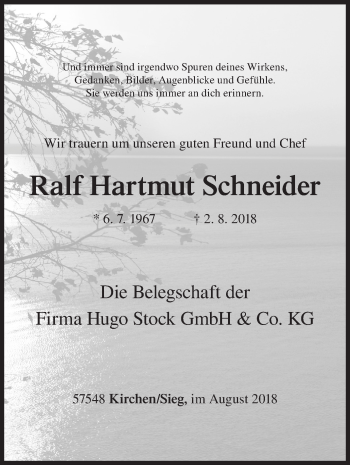 Traueranzeige von Ralf Hartmut Schneider von Siegener Zeitung